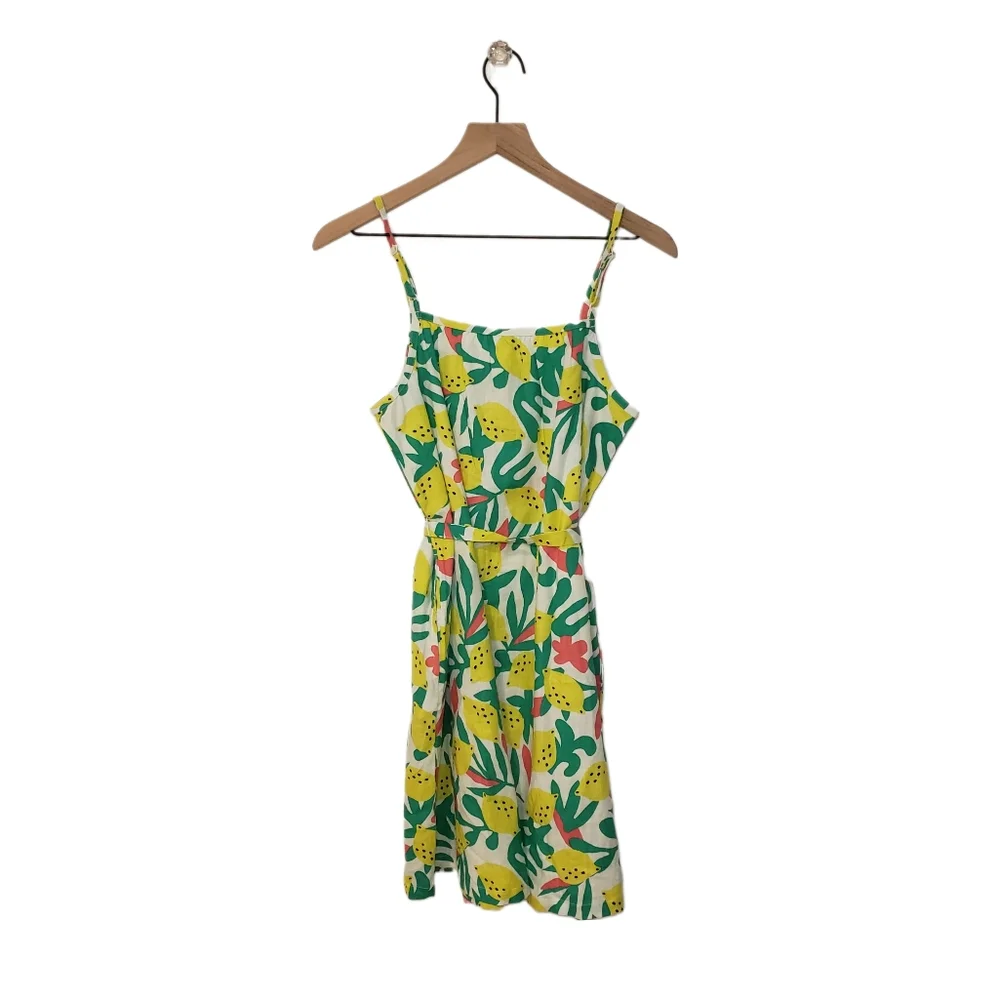 Hanna Andersson Women's Small Lemon Print Button Down Cotton Dress